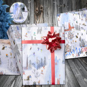 Busy Mountain Ski Village Cadeaupapier