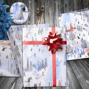 Busy Mountain Ski Village Cadeaupapier