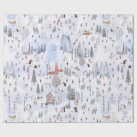 Busy Mountain Ski Village Cadeaupapier (Vlak)