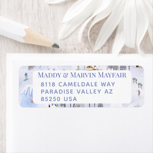 Busy Mountain Ski Village Retouradres Etiket (Insitu)