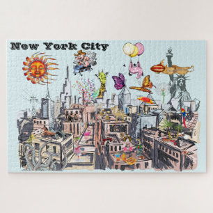 Busy New York City Surreal Pop Art Legpuzzel