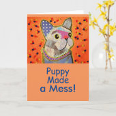 Busy Puppy Dog Wenskaart Kaart (Gele Bloem)