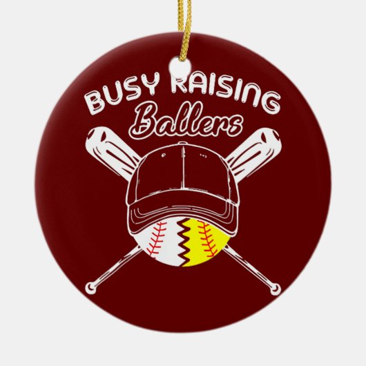 Busy Raising Ballers Baseball Love Funny Softball Keramisch Ornament (Voorkant)