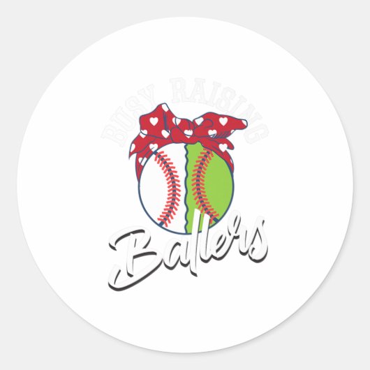 Busy Raising Ballers Funny Softball Baseball Ronde Sticker (Voorkant)