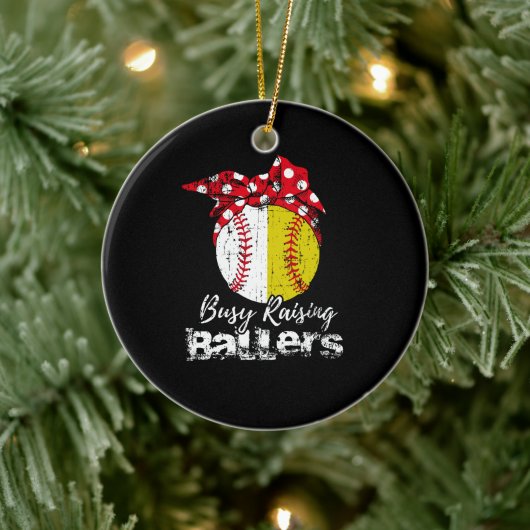 Busy Raising Ballers Softball Baseball Keramisch Ornament (Boom)