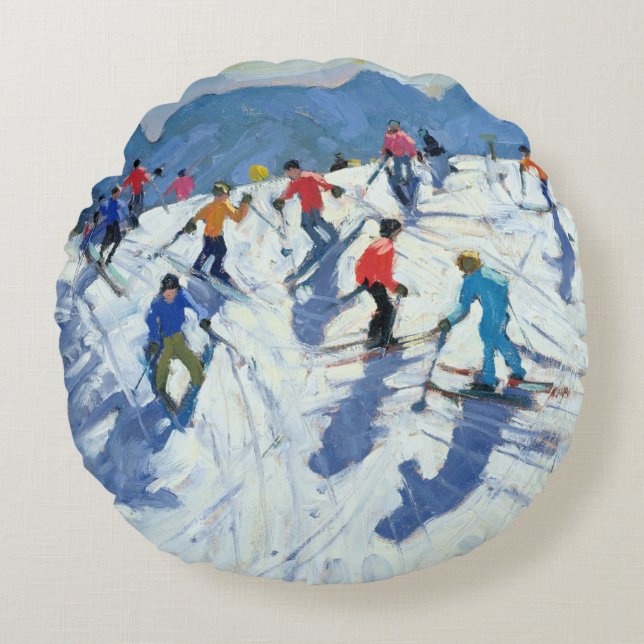 Busy Ski Slope Lofer 2004 Rond Kussen (Voorkant)