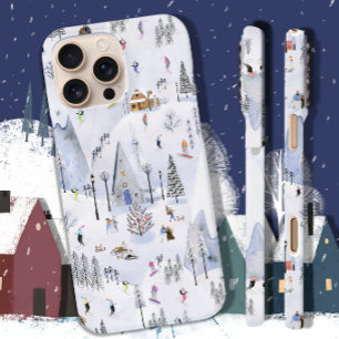 Busy Snowy Mountain Alpine Ski Village iPhone 16 Pro Max Hoesje