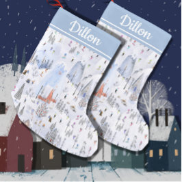 Busy Snowy Mountain Alpine Ski Village Kleine Kerstsok