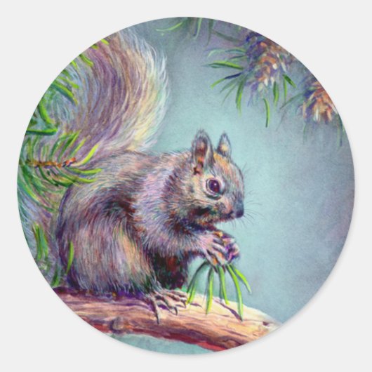 BUSY SQUIRREL DOOR SHARON SHARPE RONDE STICKER (Voorkant)
