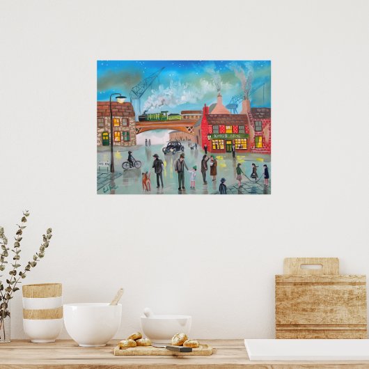 Busy street scene trein Gordon Bruce art Poster (Keuken)