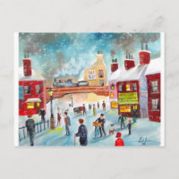 Busy street scene wintertrein oil schilder art.