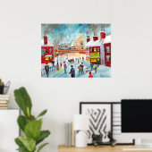 Busy street scene wintertrein oil schilder art. poster (Thuiskantoor)
