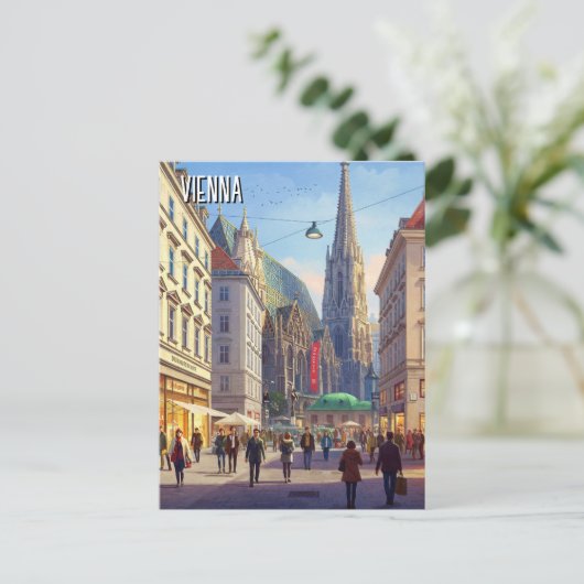 Busy Street Stephansplatz Wenen Oostenrijk Reizen Briefkaart (Staand voorkant)