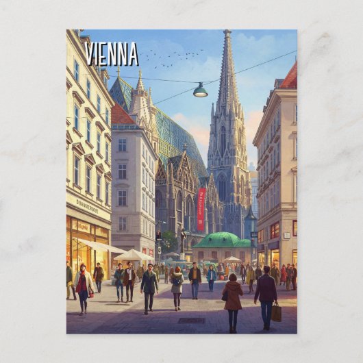 Busy Street Stephansplatz Wenen Oostenrijk Reizen Briefkaart (Voorkant)