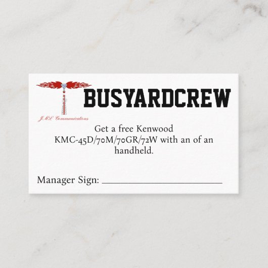 BUSYARDCREW Coupon Visitekaartje (Voorkant)