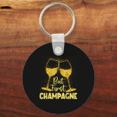 But First Champagne Funny New Year Holiday-season  Sleutelhanger (Voorkant)