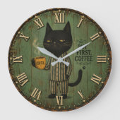 But First Coffee Black Cat Grote Klok (Voorkant)