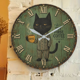 But First Coffee Black Cat Grote Klok