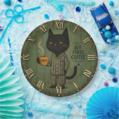 But First Coffee Black Cat Papieren Bordje (Feest)