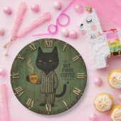 But First Coffee Black Cat Papieren Bordje (Feest)