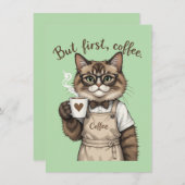 But First, Coffee Cat Bedankkaart (Voorkant / Achterkant)