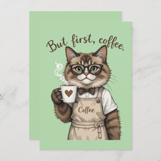 But First, Coffee Cat Bedankkaart (Voorkant / Achterkant)