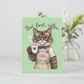 But First, Coffee Cat Bedankkaart (Staand voorkant)