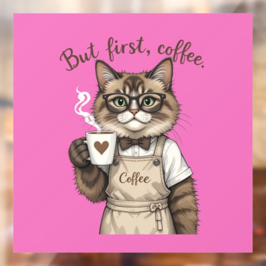 But First, Coffee Cat Raamsticker (Vel 2)