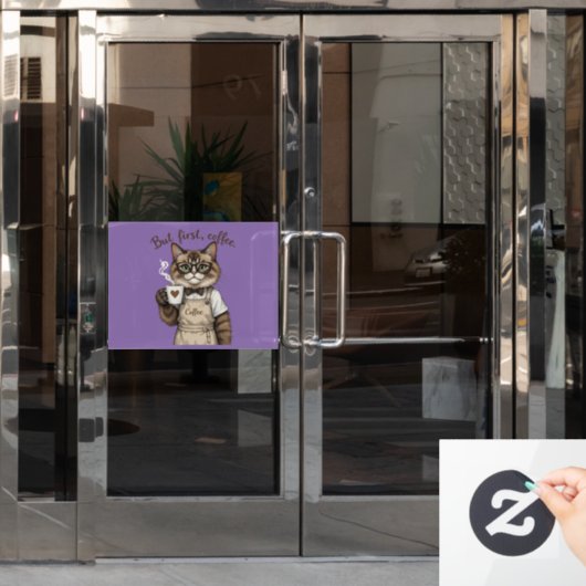 But First, Coffee Cat Raamsticker (Kantoordeur)