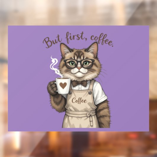 But First, Coffee Cat Raamsticker (Vel 2)