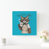 But First, Coffee Cat Vierkante Klok (Huis)