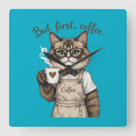 But First, Coffee Cat Vierkante Klok