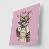 But First, Coffee Cat Vierkante Klok (Hoek)