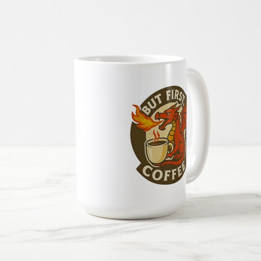 But First Coffee dragon funny java addict gift Koffiemok (Voorkant rechts)
