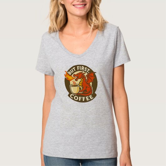 But First Coffee dragon funny java addict gift T-shirt (Voorkant)