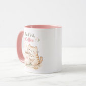 But First Coffee Kawaii Cute Cat Sweet Pink Mok (Voorkant links)