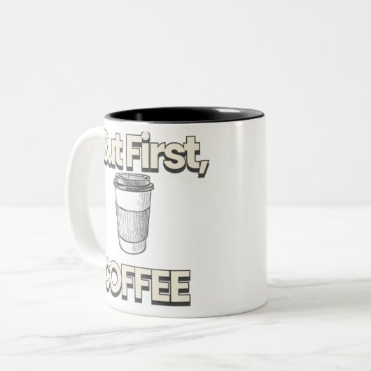 But First Coffee Tweekleurige Koffiemok (Voorkant links)