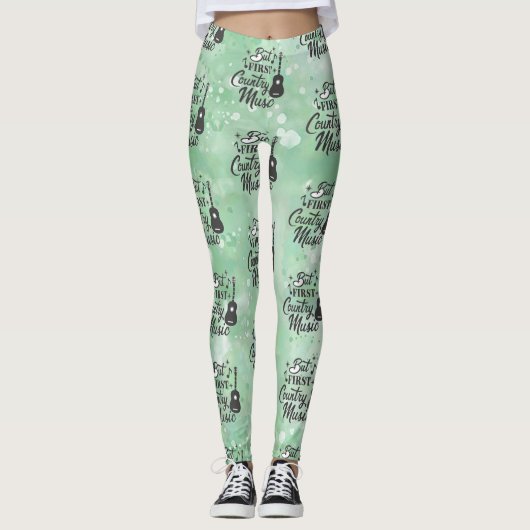 But First Country Music Light Green Leggings (Voorkant)