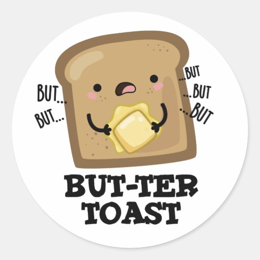 But-ter Toast Grappige Brood Pun Donker BG Ronde Sticker (Voorkant)