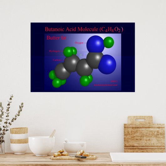 Butaanzuur-molecuul (afdruk) poster (Keuken)