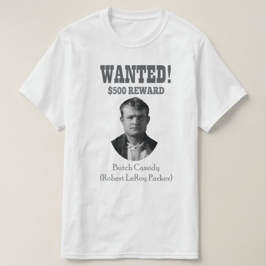 Butch Cassidy Wanted 🚨 Wild West Outlaw Verenigde T-shirt (Design voorkant)