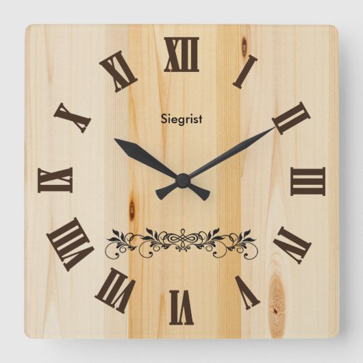 Butcher Block Wood Style Clock | Zazzle Vierkante Klok (Voorkant)