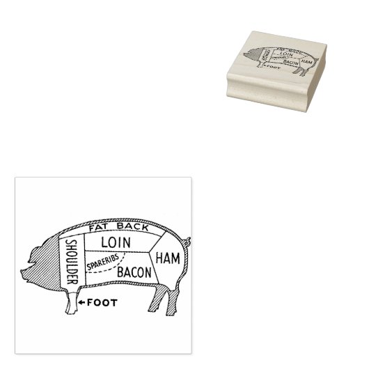 Butcher Chart Pig Rubberstempel (Gestempeld)