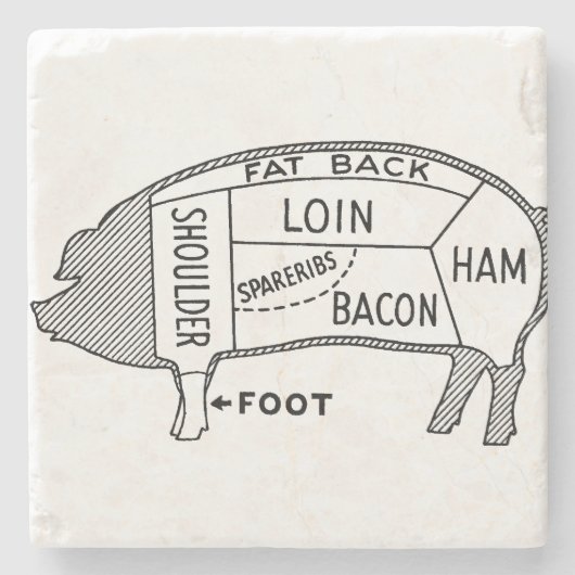 Butcher Chart Pig Stenen Onderzetter (Voorkant)