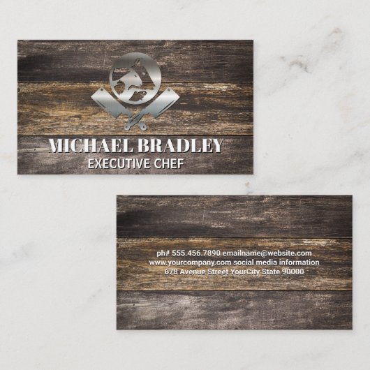 Butcher Knives Animals Logo | Metaal Hout BBQ Visitekaartje (Voorkant / Achterkant)