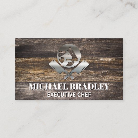 Butcher Knives Animals Logo | Metaal Hout BBQ Visitekaartje (Voorkant)