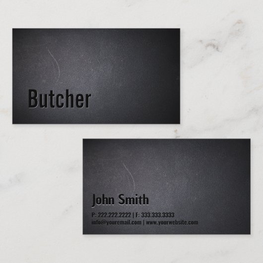 Butcher Modern Bold Text Elegant Dark Minimalist Visitekaartje (Voorkant / Achterkant)