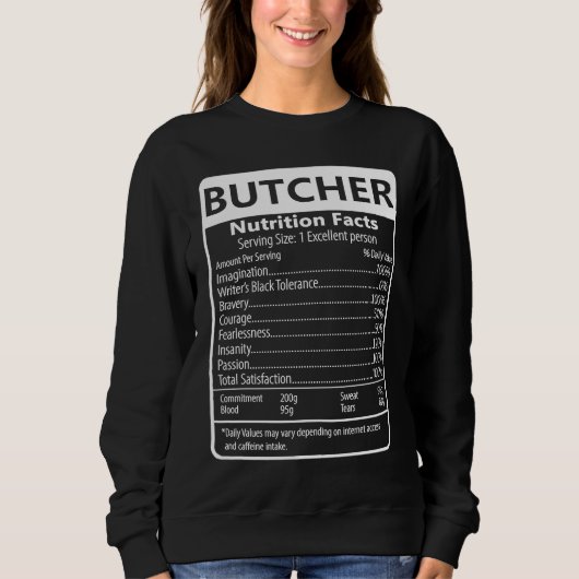 Butcher Nutrition Facts Sarcastic Graphic Trui (Voorkant)