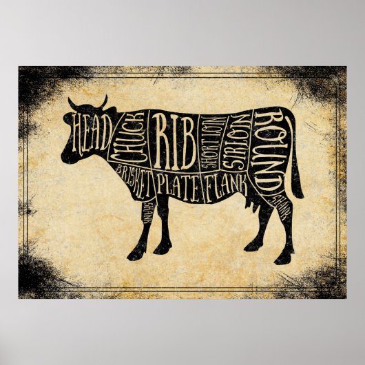 butcher shop art print cow beef hunting lodge (Voorkant)