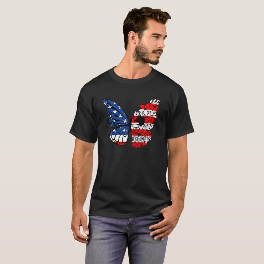 Buterfly Floral USA Vlag Entomoloog Vloeier Ameri T-shirt (Voorkant volledig)